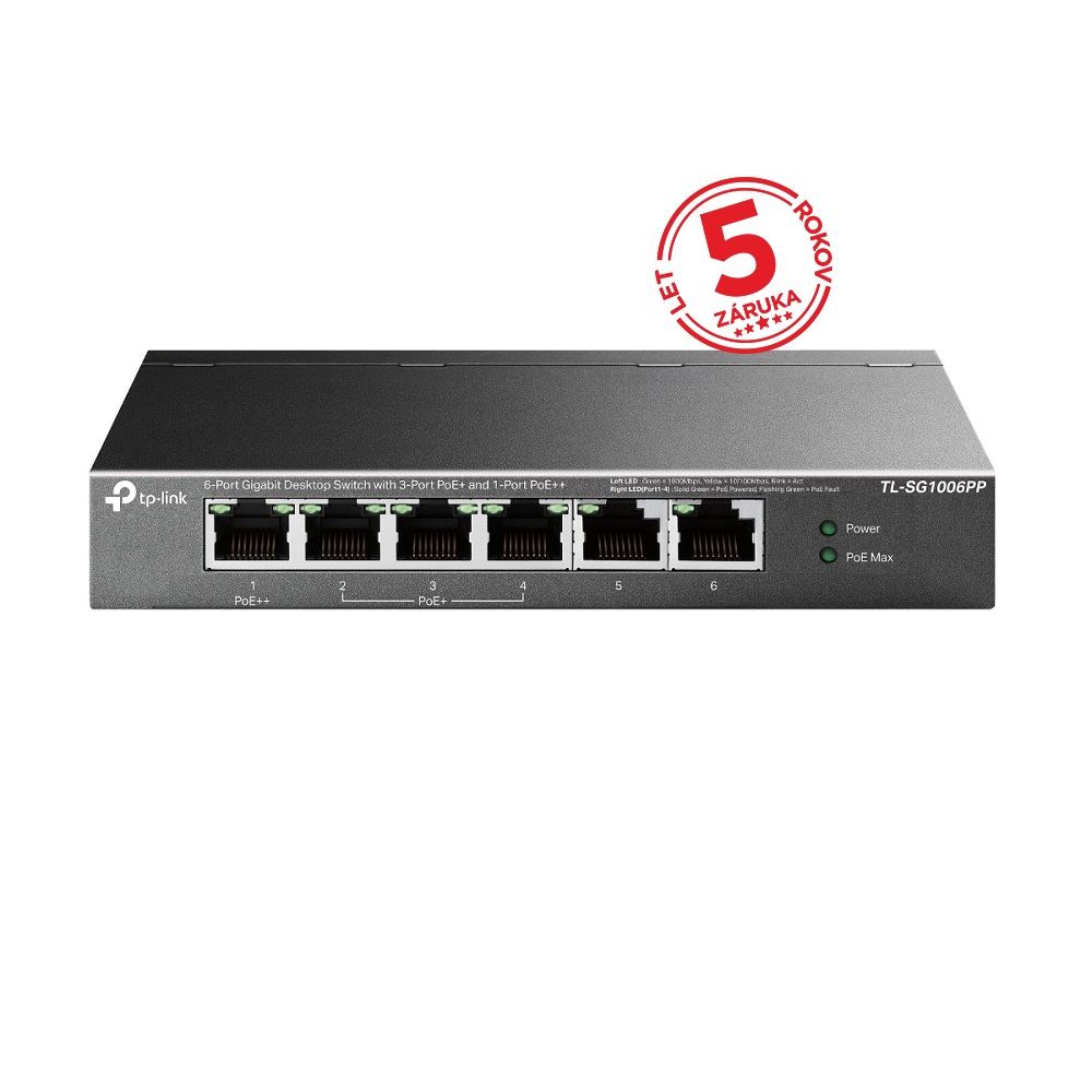 tl-sg1006pp_1 TP-Link TL-SG1006PP 6portový PoE+ switch – Obrázok 1